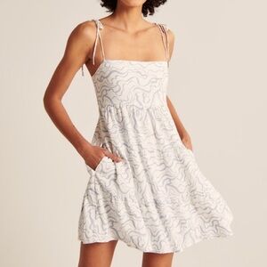 American Eagle Tie-Strap Linen-Blend Dress Blue White Small Tall